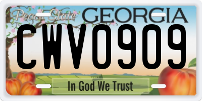 GA license plate CWV0909