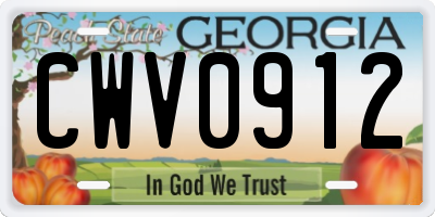 GA license plate CWV0912