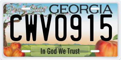 GA license plate CWV0915