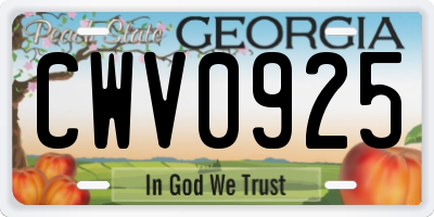 GA license plate CWV0925