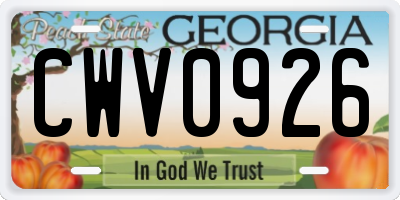 GA license plate CWV0926
