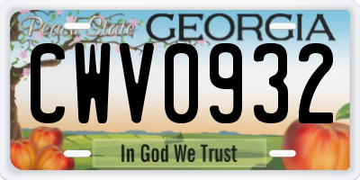 GA license plate CWV0932