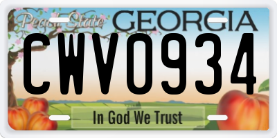 GA license plate CWV0934