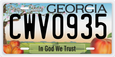 GA license plate CWV0935