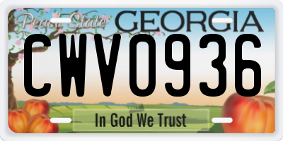 GA license plate CWV0936