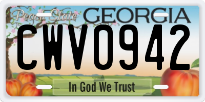 GA license plate CWV0942