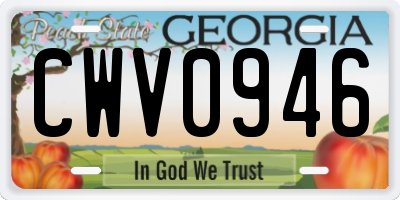 GA license plate CWV0946