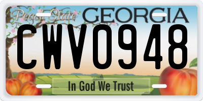 GA license plate CWV0948