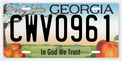GA license plate CWV0961
