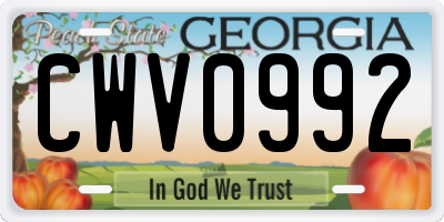 GA license plate CWV0992
