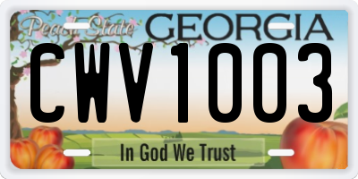 GA license plate CWV1003