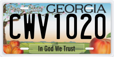 GA license plate CWV1020