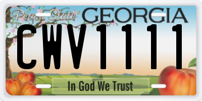 GA license plate CWV1111