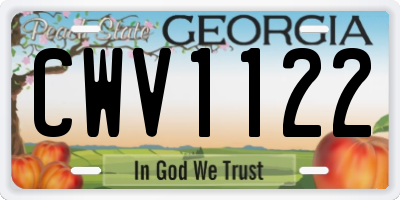 GA license plate CWV1122