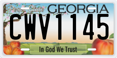 GA license plate CWV1145