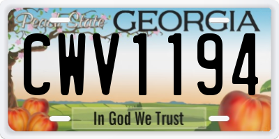 GA license plate CWV1194