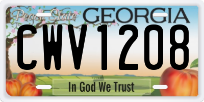 GA license plate CWV1208