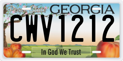 GA license plate CWV1212