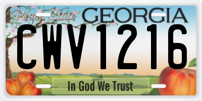 GA license plate CWV1216