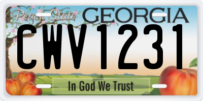 GA license plate CWV1231