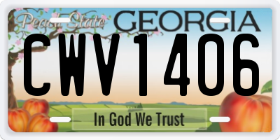 GA license plate CWV1406