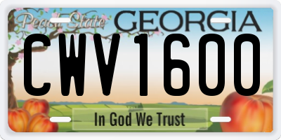GA license plate CWV1600