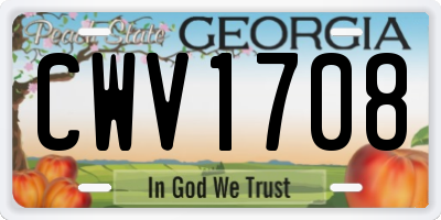 GA license plate CWV1708