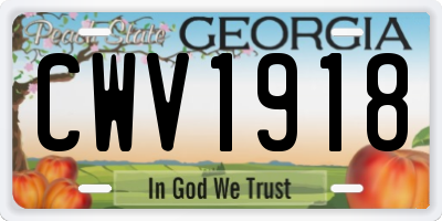 GA license plate CWV1918
