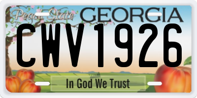 GA license plate CWV1926