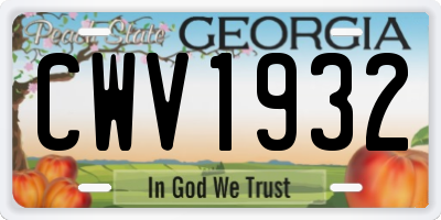 GA license plate CWV1932