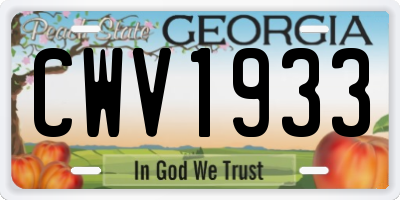GA license plate CWV1933