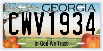 GA license plate CWV1934