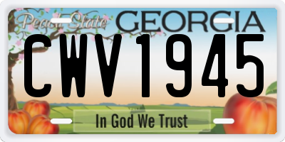 GA license plate CWV1945