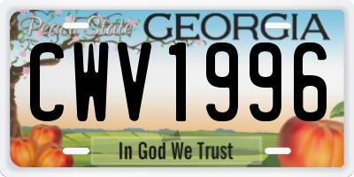 GA license plate CWV1996