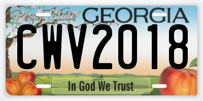 GA license plate CWV2018