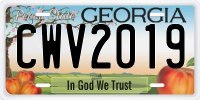 GA license plate CWV2019