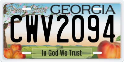 GA license plate CWV2094