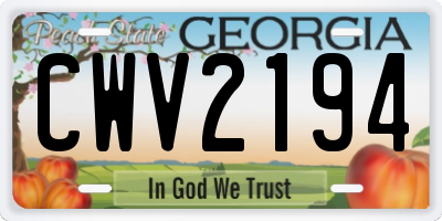 GA license plate CWV2194