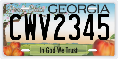 GA license plate CWV2345