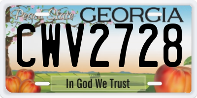 GA license plate CWV2728