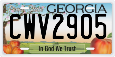 GA license plate CWV2905