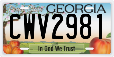 GA license plate CWV2981