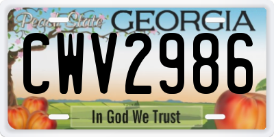 GA license plate CWV2986