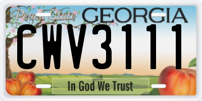GA license plate CWV3111
