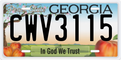 GA license plate CWV3115
