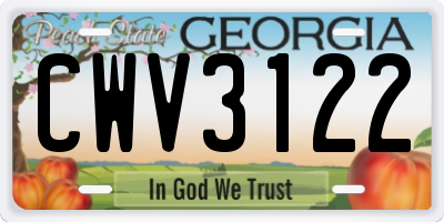 GA license plate CWV3122