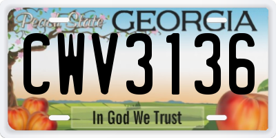 GA license plate CWV3136