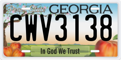 GA license plate CWV3138