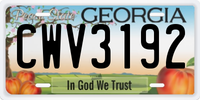 GA license plate CWV3192