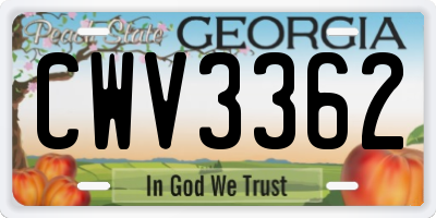 GA license plate CWV3362